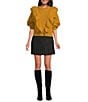 A Loves A Faux Suede High Rise Wrap Front A-Line Mini Skirt, Color:Black - Image 3