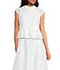 A Loves A Floral Lace Mandarin Collar Cap Sleeve Button Coordinating Front Ruffle Hem Top - Image 1