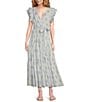 A Loves A Floral Metallic Paisley Print Surplice V-Neck Short Ruffled Sleeve Tiered Maxi Dress, Color:Ice Blue - Image 1