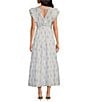 A Loves A Floral Metallic Paisley Print Surplice V-Neck Short Ruffled Sleeve Tiered Maxi Dress, Color:White - Image 2