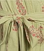 A Loves A Floral Metallic Striped Print Surplice V-Neck Short Ruffled Sleeve Tiered Maxi Dress, Color:Antique Jade - Image 3