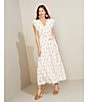 Color:Ivory - Image 4 - Floral Metallic Striped Print Surplice V-Neck Short Ruffled Sleeve Tiered Maxi Dress