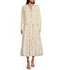 Color:Ivory - Image 6 - Floral Metallic Striped Print Surplice V-Neck Short Ruffled Sleeve Tiered Maxi Dress