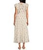 A Loves A Floral Metallic Striped Print Surplice V-Neck Short Ruffled Sleeve Tiered Maxi Dress, Color:Ivory - Image 2