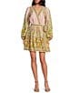 A Loves A Floral Print Surplice V-Neck Long Bubble Sleeve Wrap Above the Knee A-Line Dress, Color:Pink/Ivory - Image 1