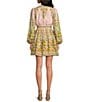 A Loves A Floral Print Surplice V-Neck Long Bubble Sleeve Wrap Above the Knee A-Line Dress, Color:Pink/Ivory - Image 2