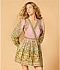 A Loves A Floral Print Surplice V-Neck Long Bubble Sleeve Wrap Above the Knee A-Line Dress, Color:Pink/Ivory - Image 4