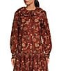 A Loves A Floral Print Woven Ruffled Platter Collar Long Balloon Sleeve Coordinating Button Front Blouse, Color:Rouge - Image 1