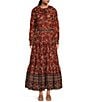 A Loves A Floral Print Woven Ruffled Platter Collar Long Balloon Sleeve Coordinating Button Front Blouse, Color:Rouge - Image 3