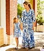 A Loves A Floral Printed Linen Blend Long Sleeve V-Neck Self Tie Maxi Dress, Color:Blue/Multi - Image 6