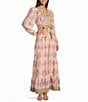 A Loves A Floral Printed Long Sleeve V-Neck Self Tie Maxi Dress, Color:Pink/Multi - Image 1