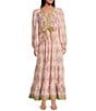 A Loves A Floral Printed Long Sleeve V-Neck Self Tie Maxi Dress, Color:Pink/Multi - Image 2