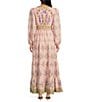 A Loves A Floral Printed Long Sleeve V-Neck Self Tie Maxi Dress, Color:Pink/Multi - Image 3