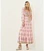 A Loves A Floral Printed Long Sleeve V-Neck Self Tie Maxi Dress, Color:Pink/Multi - Image 5
