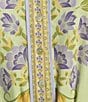 A Loves A Floral Woven Linen Round Neck Short Bubble Sleeve Button Front Tie at Waist A-Line Flounce Mini Dress, Color:Antique Jade Multi - Image 3