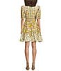 A Loves A Floral Woven Linen Round Neck Short Bubble Sleeve Button Front Tie At Waist A-Line Flounce Mini Dress, Color:Ivory Multi. - Image 2