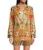 A Loves A Floral Woven Notch Lapel Linen Blend Long Sleeve Button Front Mid Length Coordinating Blazer, Color:Sunflower Multi - Image 1
