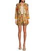 A Loves A Floral Woven Notch Lapel Linen Blend Long Sleeve Button Front Mid Length Coordinating Blazer, Color:Sunflower Multi - Image 4