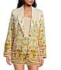 A Loves A Floral Woven Notch Lapel Long Sleeve Button Front Mid Length Coordinating Blazer, Color:Ivory/Multi - Image 1