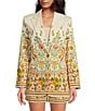 A Loves A Floral Woven Notch Lapel Long Sleeve Button Front Mid Length Coordinating Blazer, Color:Ivory/Multi - Image 4