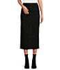 Color:Black - Image 1 - High Rise Denim Slit Front Pencil Midi Skirt