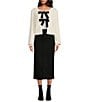 Color:Black - Image 3 - High Rise Denim Slit Front Pencil Midi Skirt
