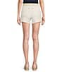 Color:White - Image 2 - High Rise Frayed Hem Belted Stretch Denim Shorts