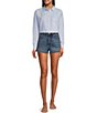 Color:Vintage - Image 3 - High Rise Frayed Hem Stretch Denim Cut Off Shorts