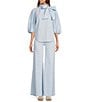 A Loves A High Rise Wide Leg Patch Pocket Utility Jeans, Color:Cloud Blue - Image 4