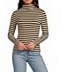 A Loves A Horizontal Stripe Print Stretch Knit Turtleneck Long Sleeve Tee - Image 1