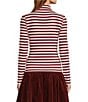 A Loves A Horizontal Stripe Print Stretch Knit Turtleneck Long Sleeve Tee, Color:Wine/Ivory - Image 2