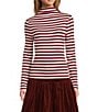 A Loves A Horizontal Stripe Print Stretch Knit Turtleneck Long Sleeve Tee, Color:Wine/Ivory - Image 4