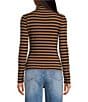 A Loves A Horizontal Stripe Print Stretch Knit Turtleneck Long Sleeve Tee, Color:Camel/Black - Image 2