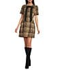 A Loves A Lantern Bow Plaid Crew Neck Short Sleeve Mini Dress - Image 1