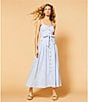 A Loves A Linen Stripe Sweetheart Neck Tank Strap Button Front Tie Drop Waist Flounce A-Line Midi Dress, Color:Ice Blue - Image 4