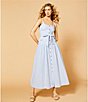 A Loves A Linen Stripe Sweetheart Neck Tank Strap Button Front Tie Drop Waist Flounce A-Line Midi Dress, Color:Ice Blue - Image 5