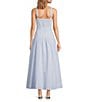 A Loves A Linen Stripe Sweetheart Neck Tank Strap Button Front Tie Drop Waist Flounce A-Line Midi Dress, Color:Ice Blue - Image 2