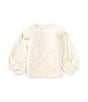A Loves A Little Girls Long Sleeve Mixed Media Sweater, Color:Ivory - Image 1