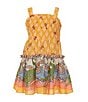 A Loves A Little Girls Square Neck Sleeveless Smocked Dress, Color:Marigold Multi - Image 1