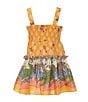 A Loves A Little Girls Square Neck Sleeveless Smocked Dress, Color:Marigold Multi - Image 2