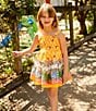 A Loves A Little Girls Square Neck Sleeveless Smocked Dress, Color:Marigold Multi - Image 4