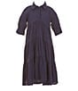 Color:Navy - Image 1 - Little Girls 2T-6X Balloon Sleeve A-Line Midi Dress