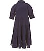 Color:Navy - Image 2 - Little Girls 2T-6X Balloon Sleeve A-Line Midi Dress
