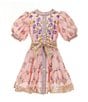 A Loves A Little Girls Bubble Sleeve Floral Dress, Color:Pink Multi - Image 1