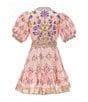 A Loves A Little Girls Bubble Sleeve Floral Dress, Color:Pink Multi - Image 2
