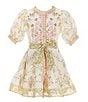 A Loves A Little Girls Bubble Sleeve Floral Dress, Color:Ivory/Pink/Multi - Image 1