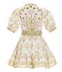 A Loves A Little Girls Bubble Sleeve Floral Dress, Color:Ivory/Pink/Multi - Image 2