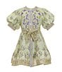 A Loves A Little Girls Bubble Sleeve Floral Dress, Color:Antique Jade Multi - Image 1