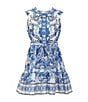 A Loves A Little Girls Button Front Floral Dress, Color:Cobalt Multi - Image 1