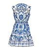 A Loves A Little Girls Button Front Floral Dress, Color:Cobalt Multi - Image 2